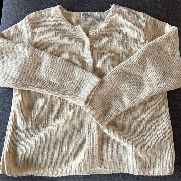 Orvis Womens Large Creamy Light Yellow Chunky Knit Cardigan Button Up Sweater - Picture 5 of 6